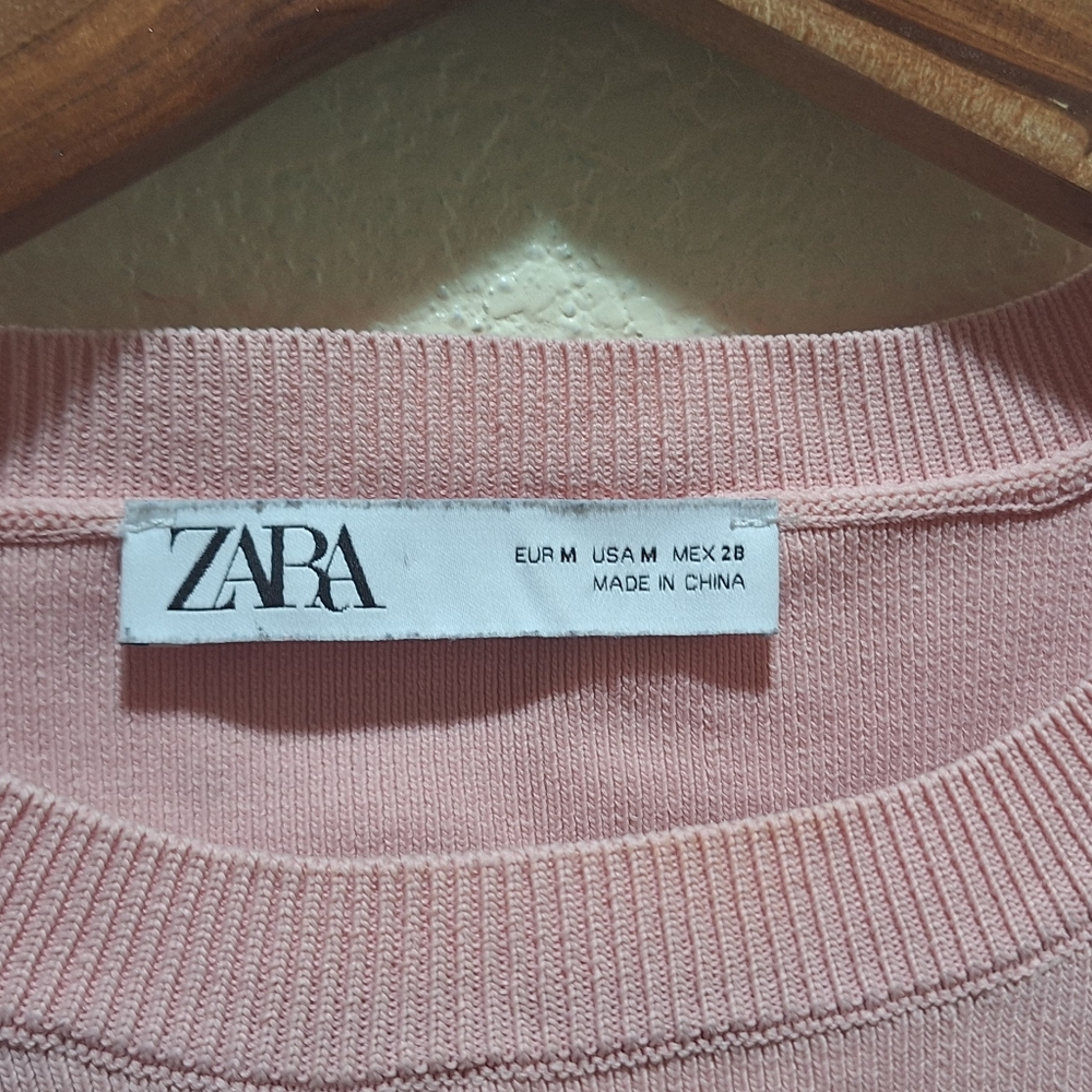 Zara Pink Puff Sleeve Crop Blouse - Picture 3 of 3